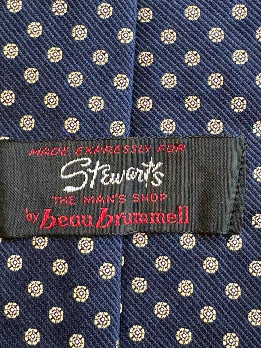 Vintage Beau Brummell For Stewart's Navy Foulard Silk Tie